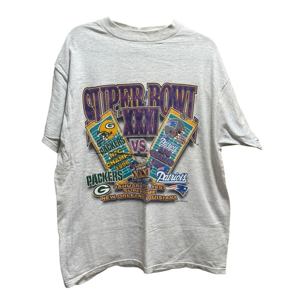 Vintage Large 1997 Green Bay Packers Super Bowl XXXI Champions T-Shirt Gray